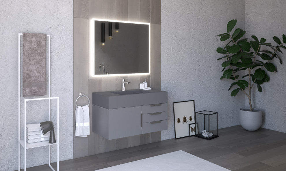 CastelloUSA Nile 36" Wall Mounted Vanity Set, Gray, Gray Top, Chrome Handles