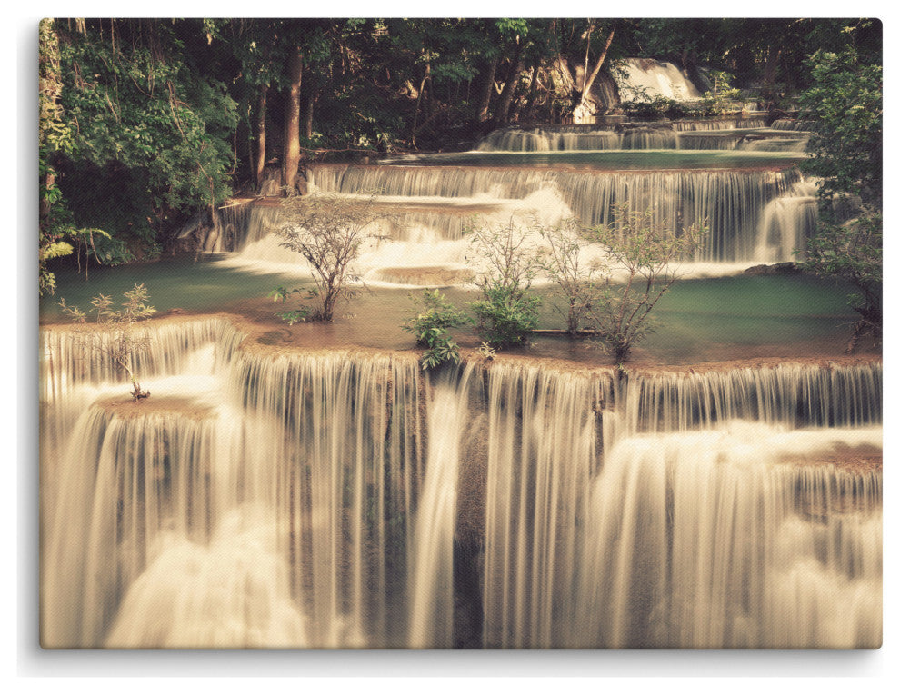 Misty Huay Mae Khamin Waterfall Thailand Landscape Photo Canvas Wall Art Prints, 18" X 24"