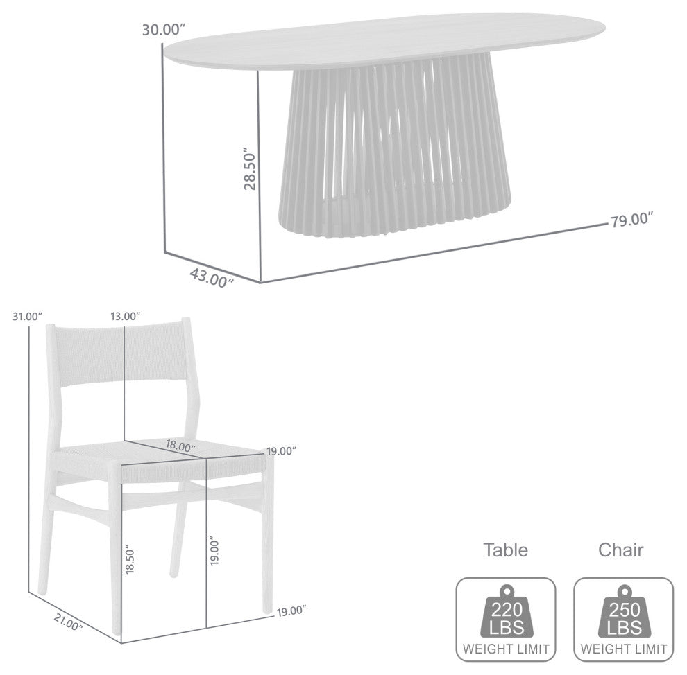 Pasadena Erie 7-Piece Oval Dining Set, Natural Oak Finish Paper Cord Chairs