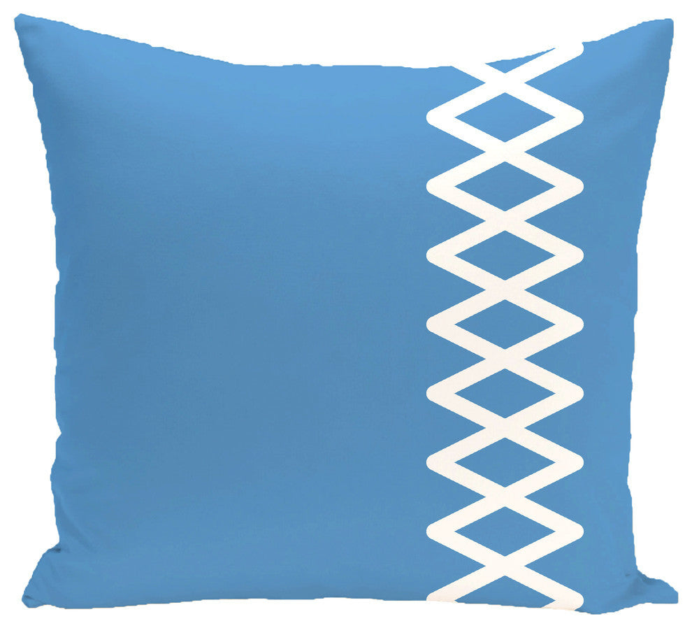 Lace Up Geometric Print Outdoor Pillow, Azure, 18"x18"