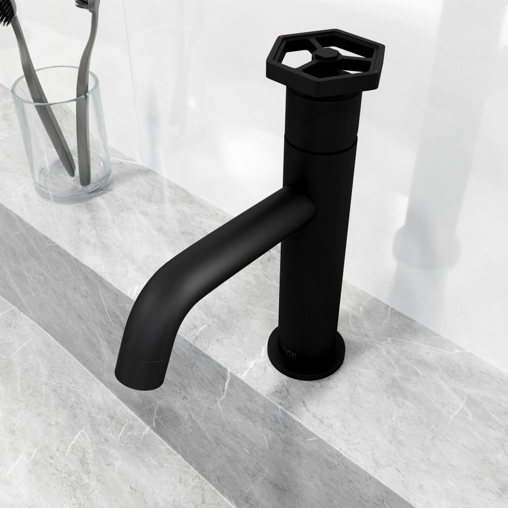 VIGO Ruxton 8" H Single Handle Single Hole Bathroom Faucet, Matte Black, Without Extras