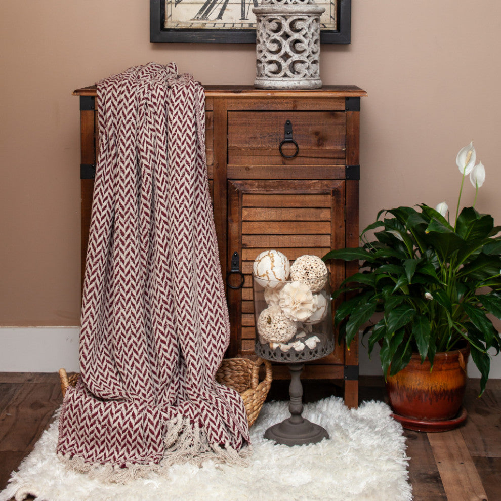 Burgundy Handloom Herringbone Weave With Tassels