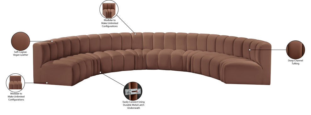 Arc Vegan Leather Upholstered 8-Pc. Inward Curved Modular Sectional, Cognac