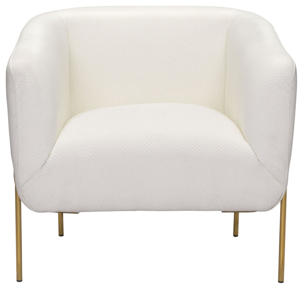 Armchair Accent Chair, Steel Metal, Ivory, Gold, Lounge Cafe Lobby Hospitality
