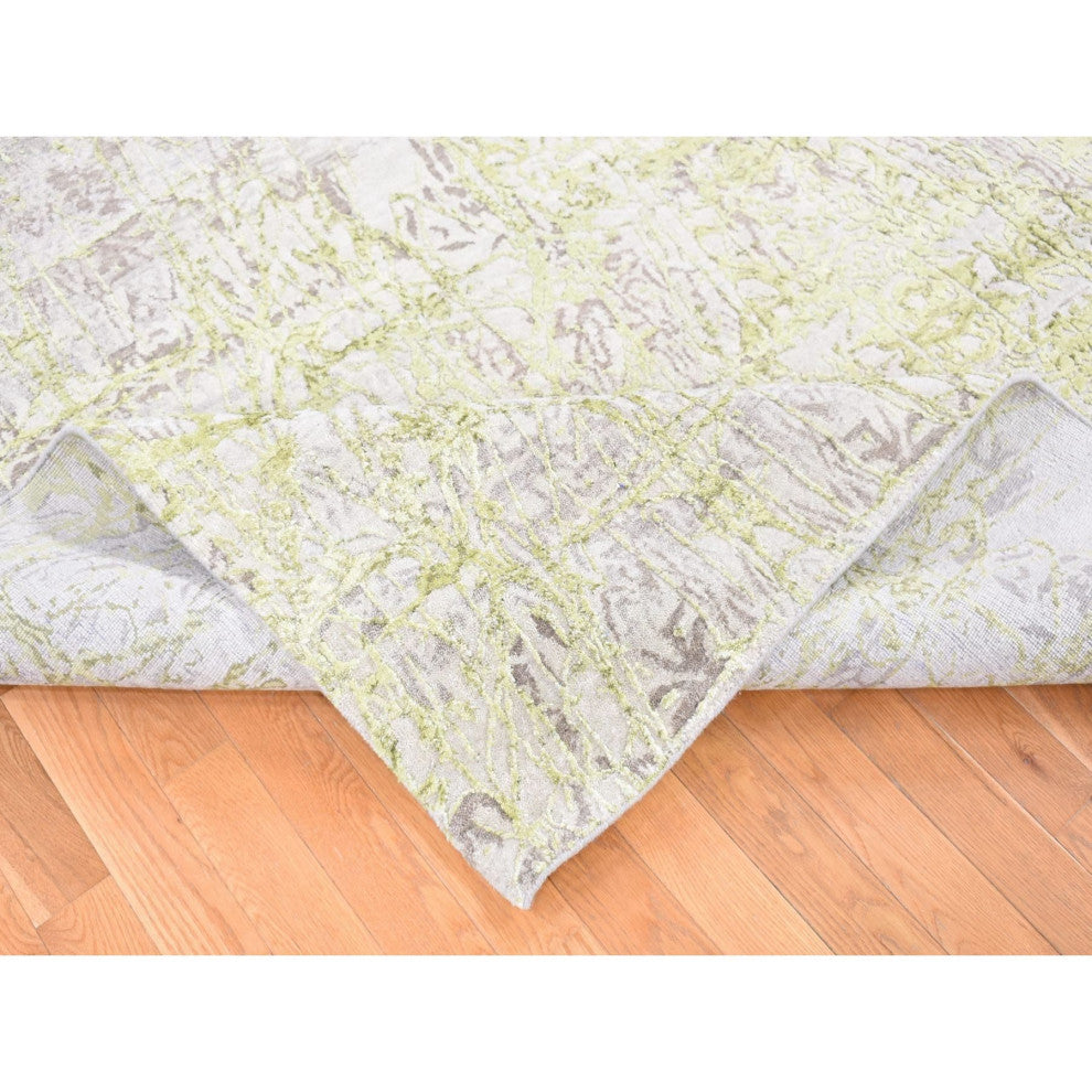 Light Gray Hand Knotted Wool And Silk Transitional/Modern Design Rug, 9'x11'9"