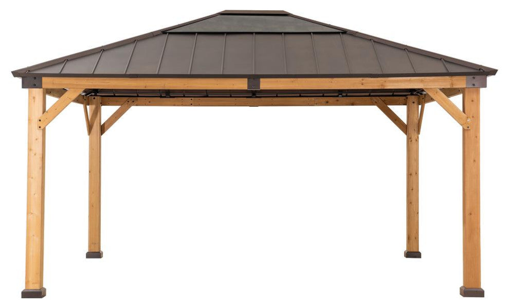 13 ft. x 15 ft. Cedar Framed Gazebo with Brown Steel and Polycarbonate Hip...