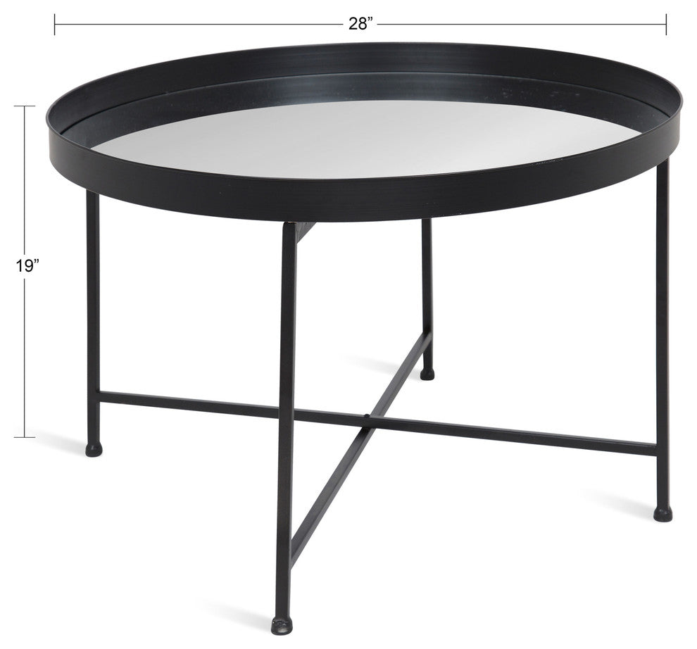 Celia Round Mirrored Coffee Table, Black 28.25x28.25x19