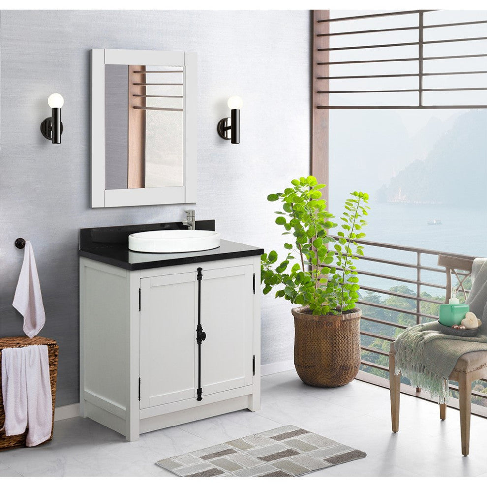 30" Single Vanity, Glacier Ash, Black Galaxy Top, Round Sink