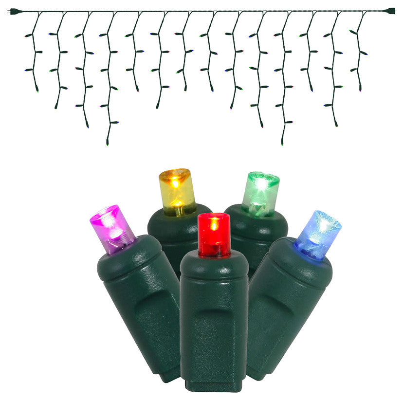 Vickerman 70-Light LED Green Wire Wide Angle Icicle End Connecting, 9', Multi