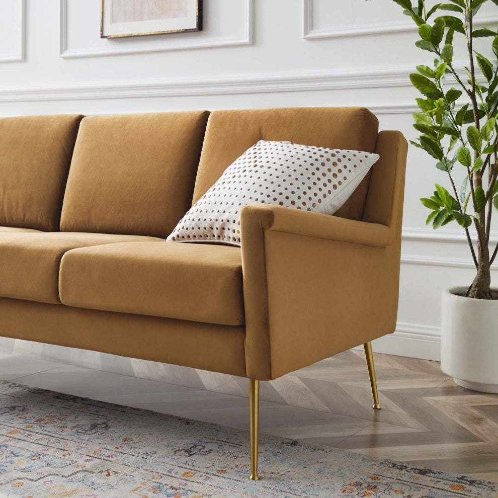Sofa, Velvet, Gold Brown, Modern, Living Lounge Room Hotel Lobby Hospitality