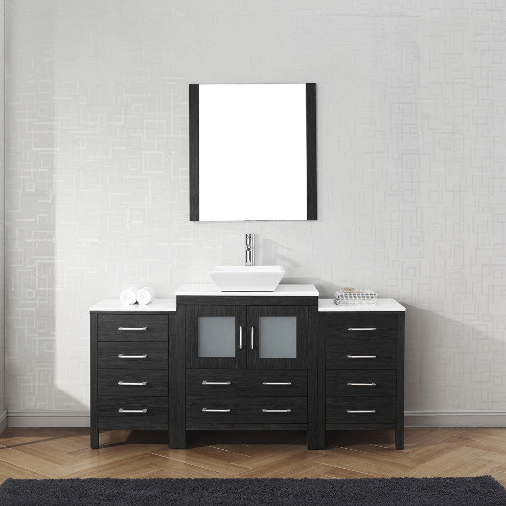 Dior 66" Single Bathroom Vanity, Zebra Gray, White Engineered Stone