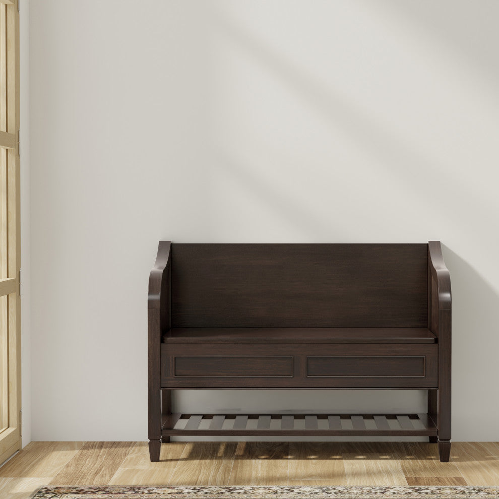 Connaught Solid Wood Entryway Storage Bench With Shelf, Chestnut Brown