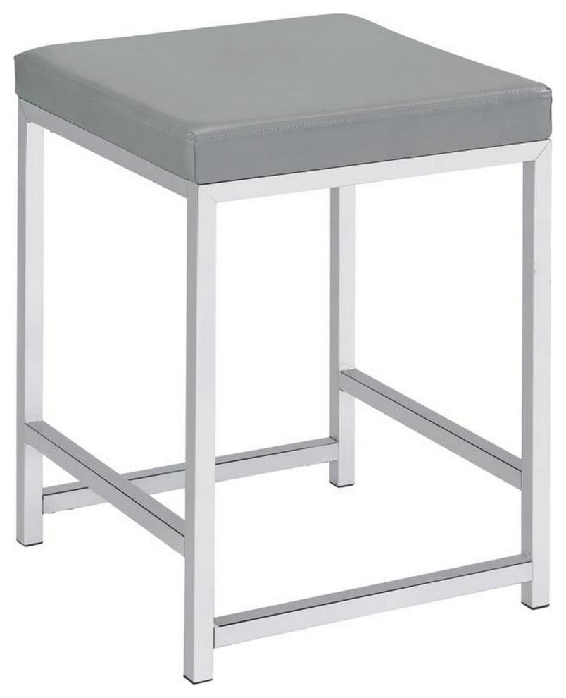 Vanity Stool with Leatherette Seat and Tubular Frame, Gray