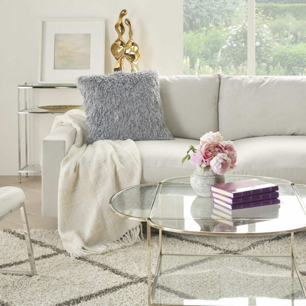 Square Gray Shag Throw Pillow