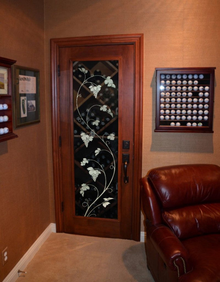Wine Door - Vineyard Grapes Unfurled - Primed - 32" x 84" - Knob on Right -...