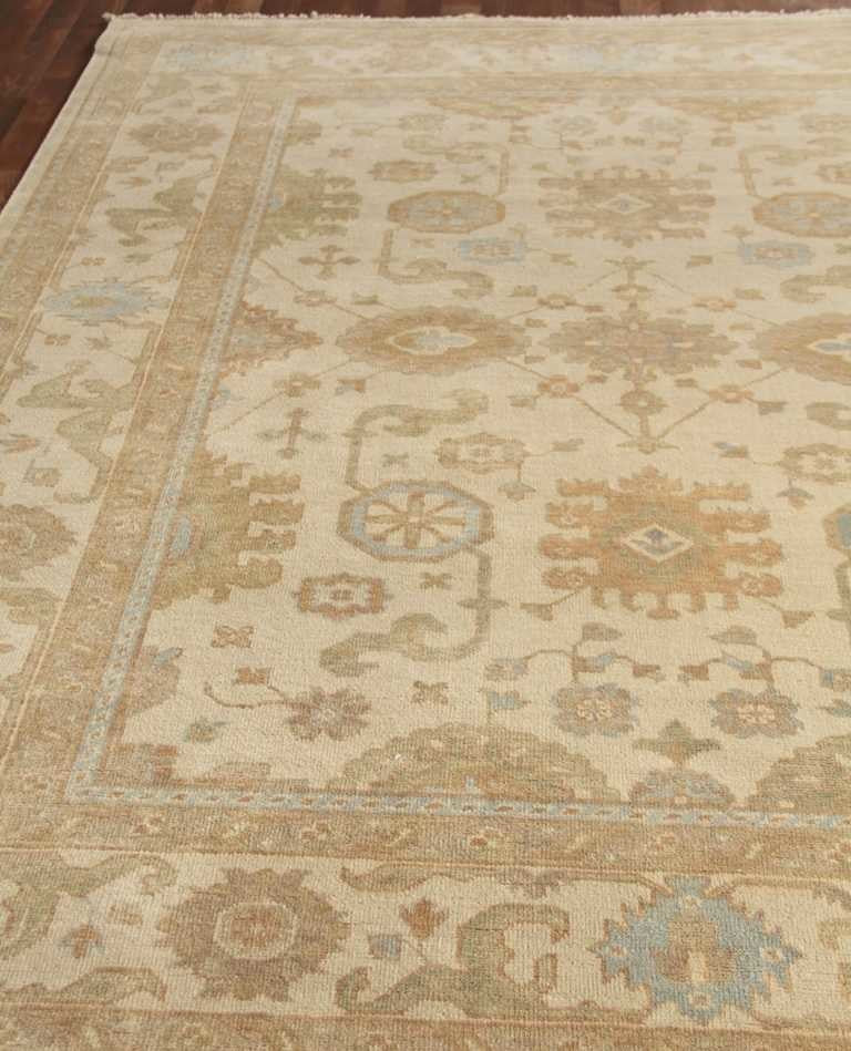 Lorna Antique-Style Woven Oushak Rug, Light Gold and Silver, 14''x18''