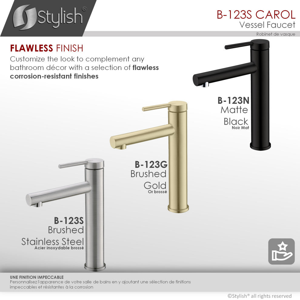 STYLISH Single Handle Bathroom Vessel Sink Faucet Brushed Stainless Steel Finish