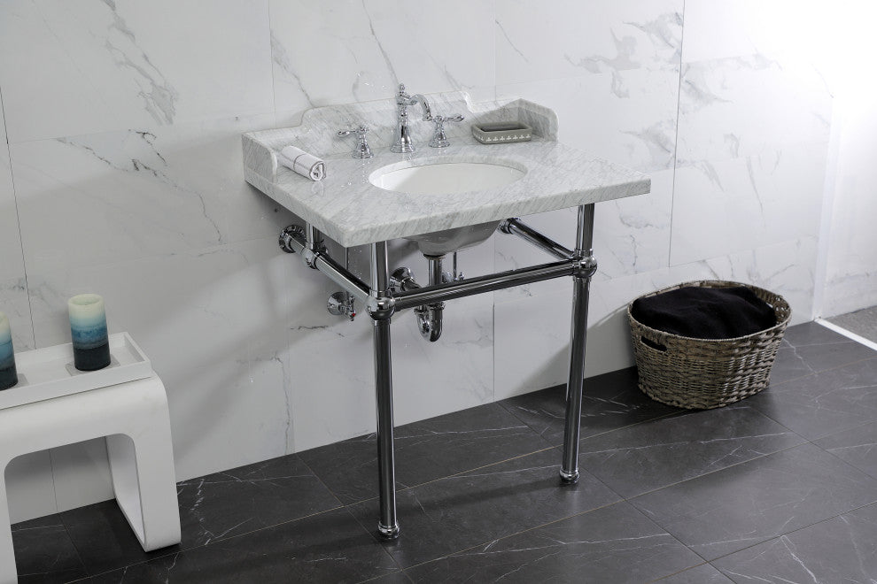 Kingston Brass LMS3030MB1 30" Carrara Marble Console Sink, Legs