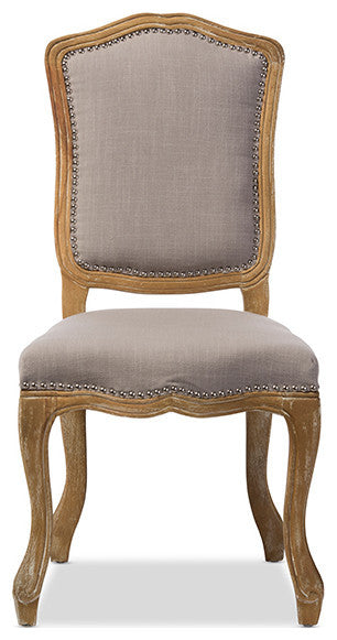 Chateauneuf Weathered Oak Upholstered Dining Side Chair, Beige
