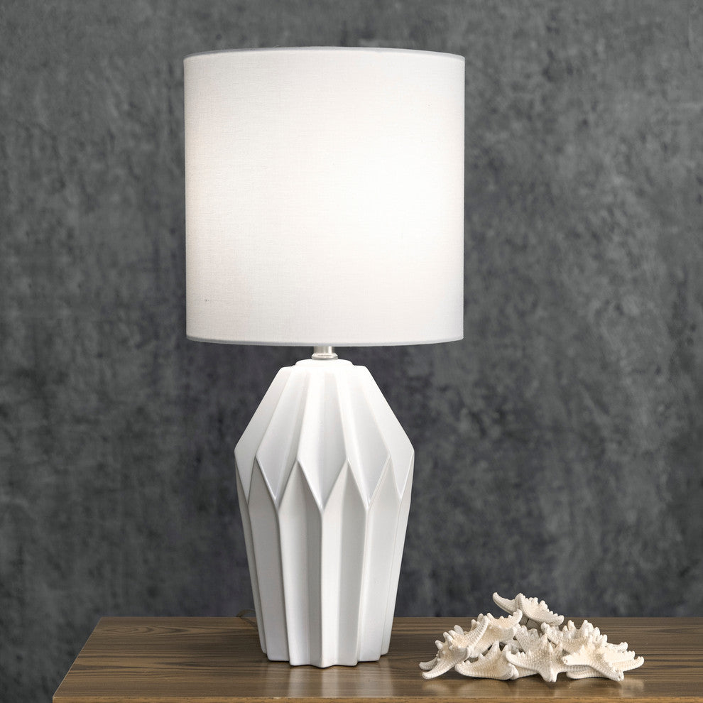 Nuloom 24" Cressida Ribbed Ceramic Linen Shade White, On-Off Switch Table Lamp