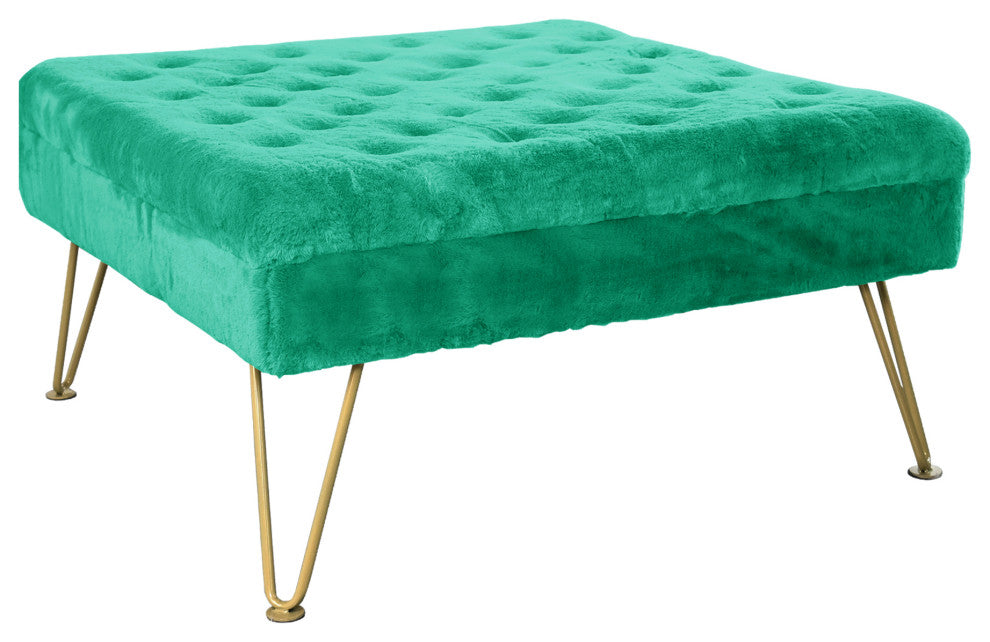 Rabbit Faux Fur Tufted Coffee Table, Arcadia, 33"x33"x18"