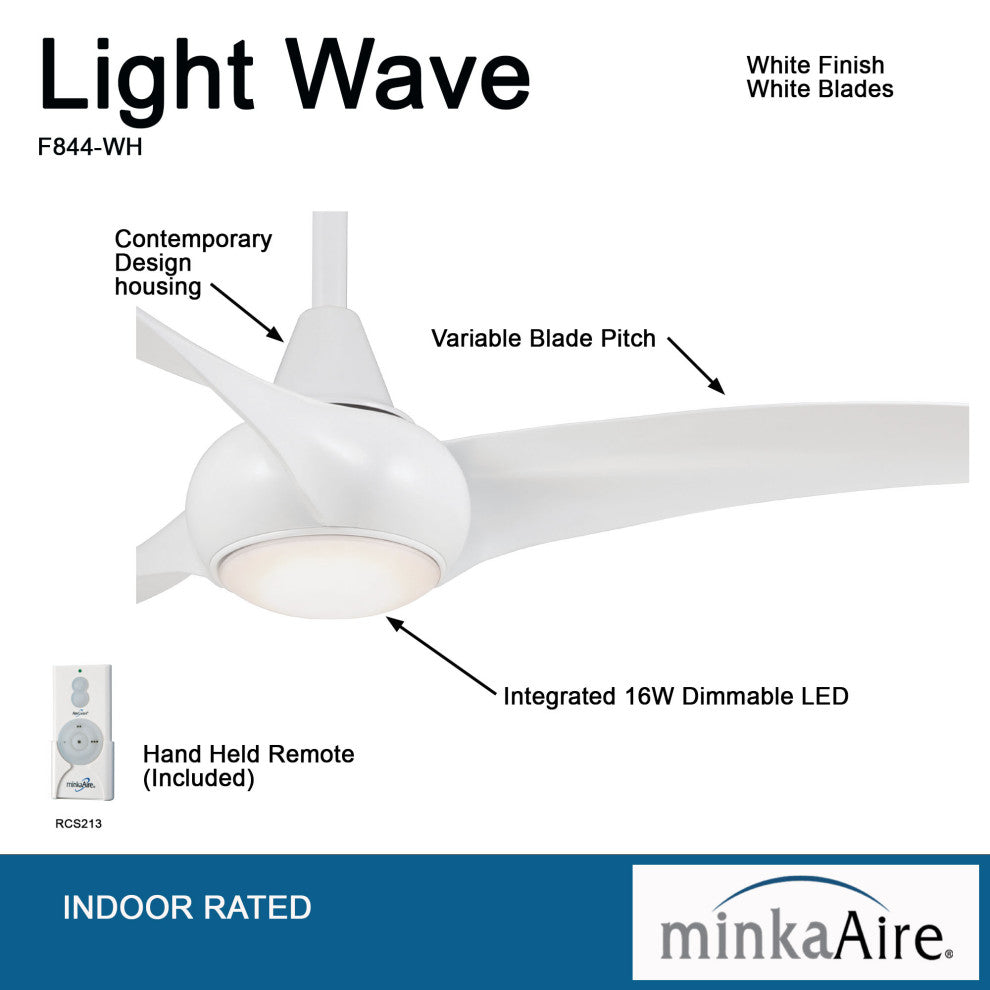 MinkaAire White Light Wave 52" 3-Blade Indoor LED Ceiling Fan w/ Remote