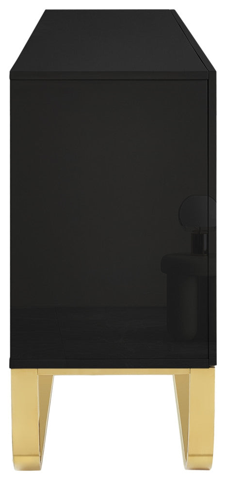 Nicole Miller Jacelynn Sideboard, Black/Gold, 3-Door