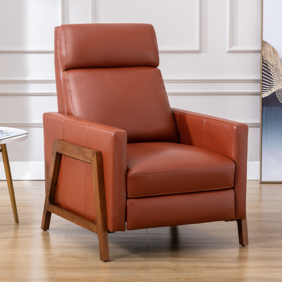 Reed Leather Push Back Recliner, Caramel