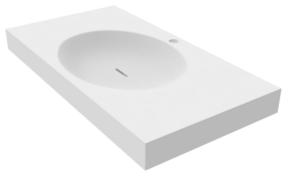 CastelloUSA Darleen Solid Surface Wall Mount Bathroom Sink, White, 36"