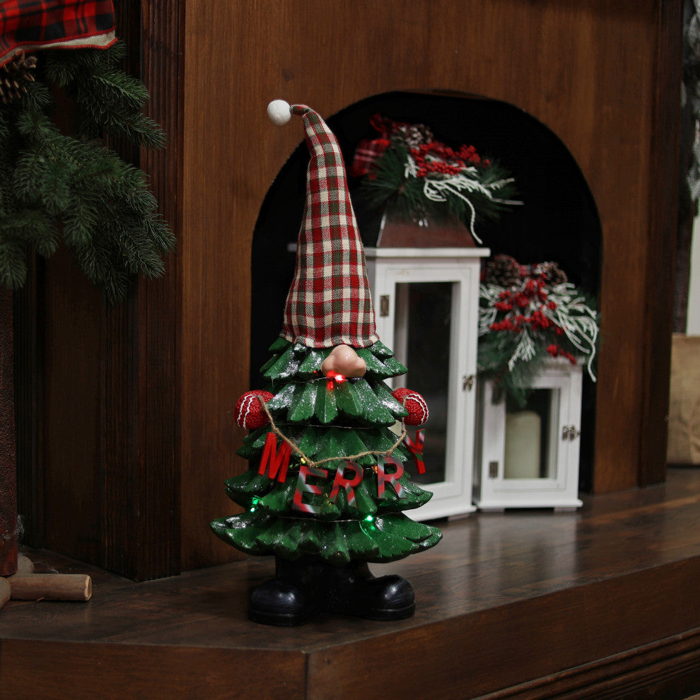 Christmas Tree "Merry" Gnome Decoration with Color Changing LED Lights