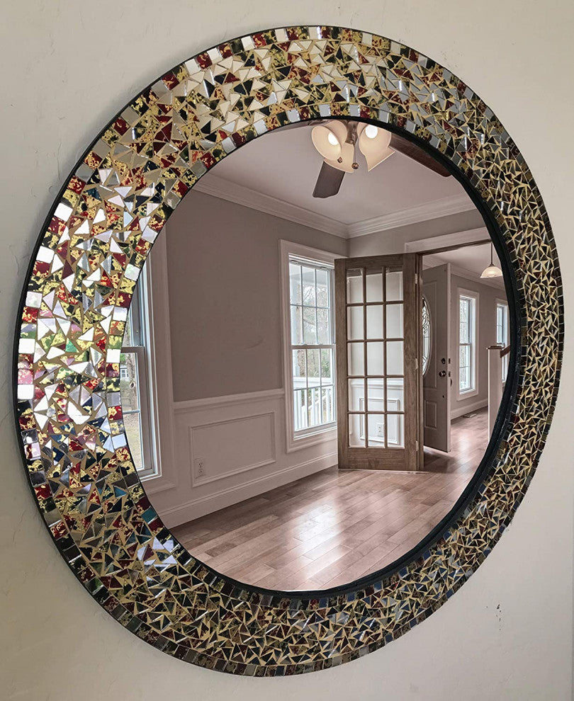 24" Traditional Decorative Mosaic Wall Mirror(Gemstone Rainbow) by DecorShore