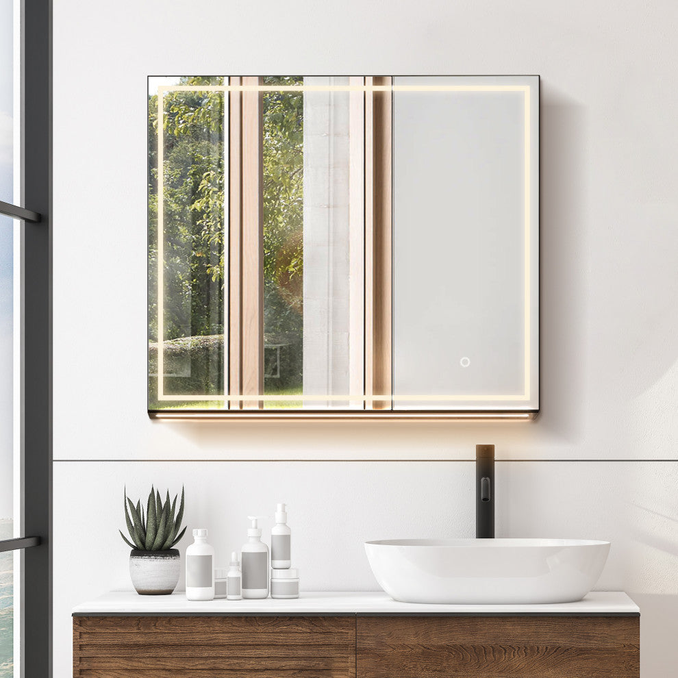 Hesili Frameless Surface-Mount LED Lighted Bathroom Medicine Cabinet, 32"