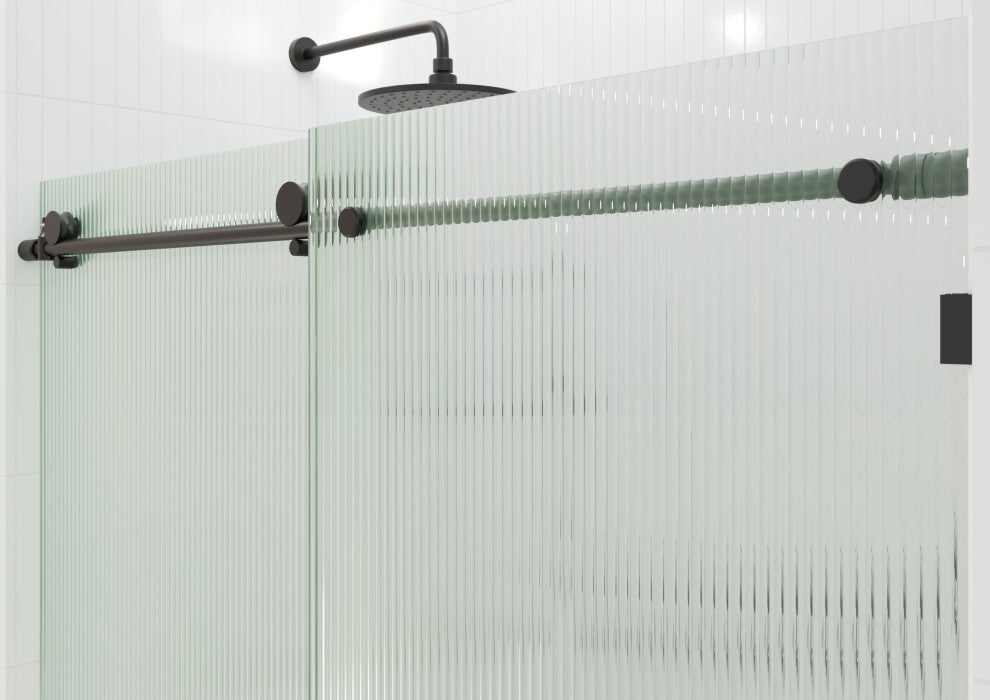 Galaxy 60"x78" Frameless Glass Sliding Shower Doors, Matte Black, Left
