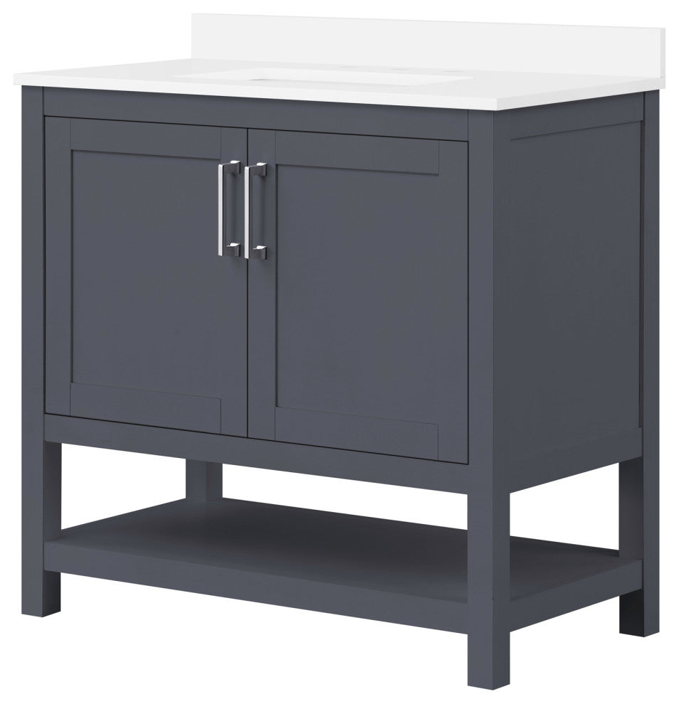 Ove Decors Vegas Single Sink Bathroom Vanity Set With Countertop, White, Dark Charcoal, 36"