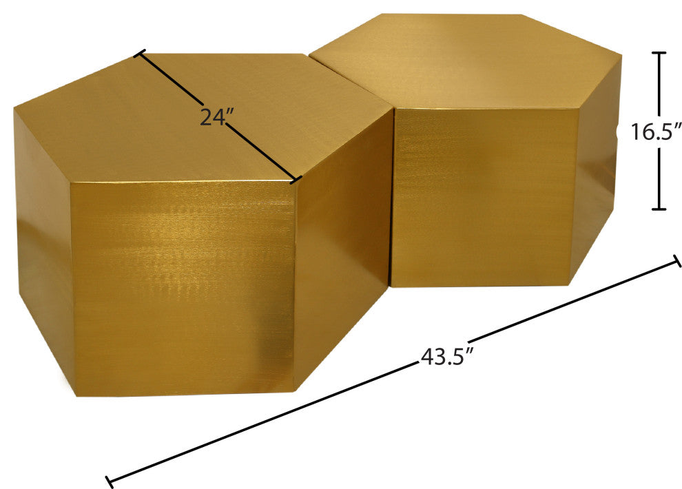 Hexagon Coffee Table, Brushed Gold, 2 Piece