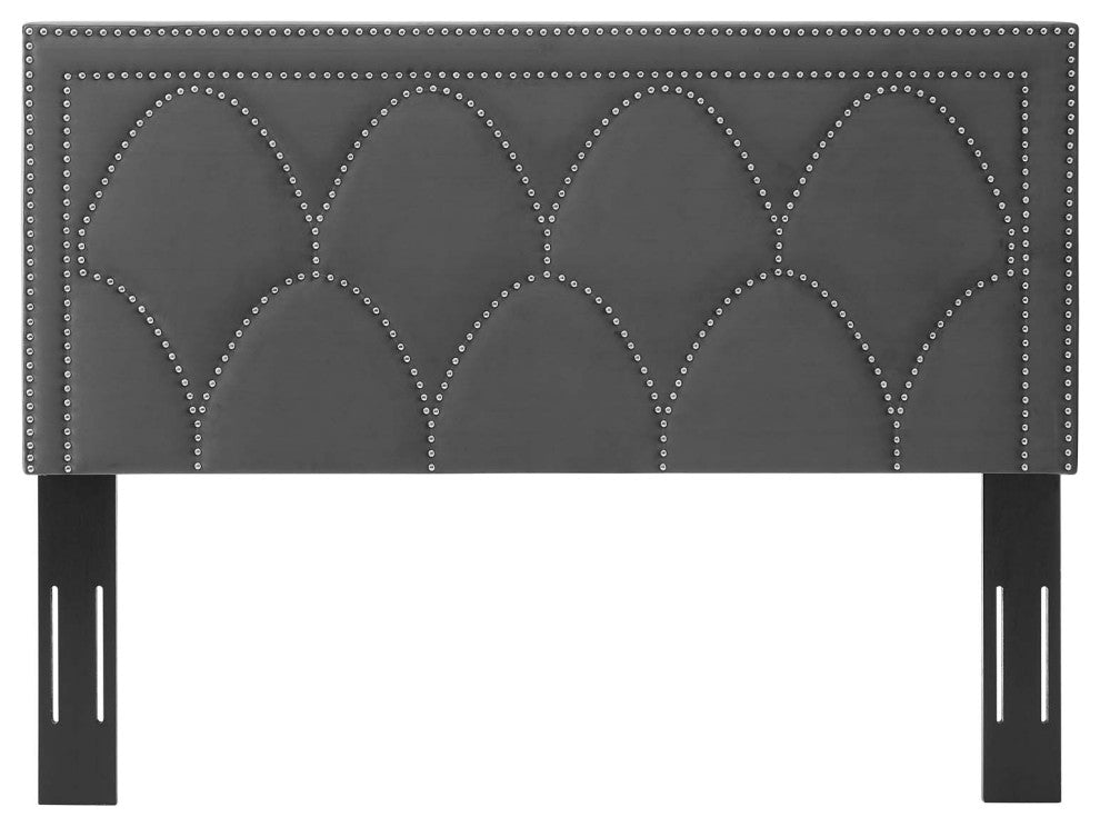 Headboard, Nailhead, Twin Size, Charcoal Gray, Velvet, Modern, Guest Suite