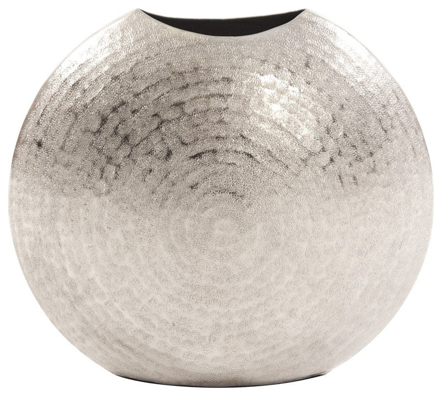10' Hammered Silver Disc Shape Decorative Vase
