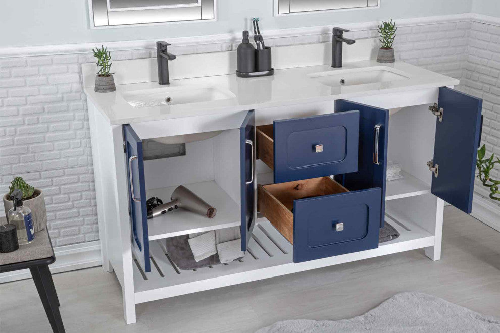Florin Collection 60" Bathroom Vanity With Sink, Mirror, Countertop, Dark Blue