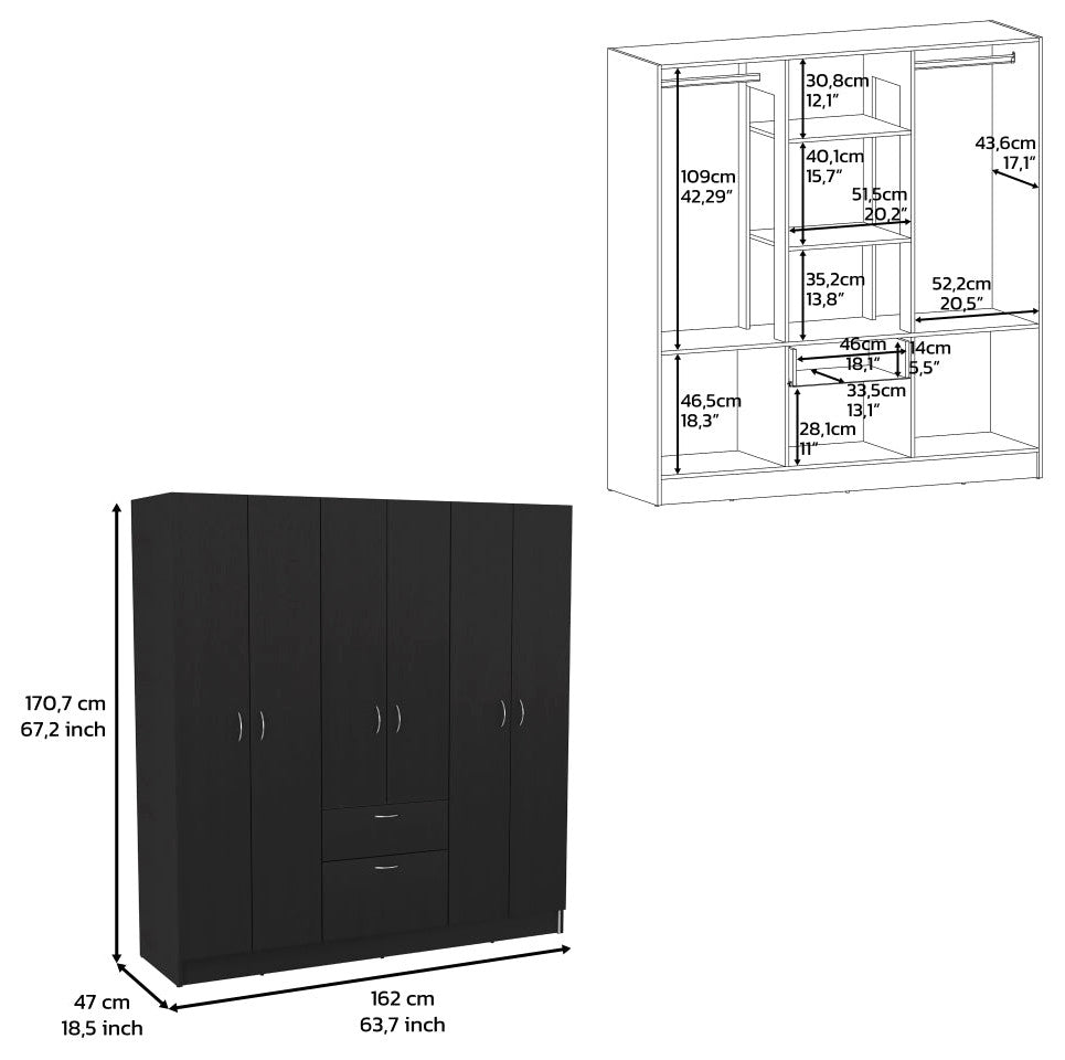 Six Doors Armoire Maya, Bedroom, Black / White