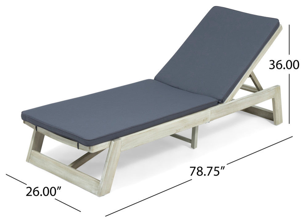 Tina Outdoor Acacia Wood Chaise Lounge and Cushion Sets, Set of 2, Gray