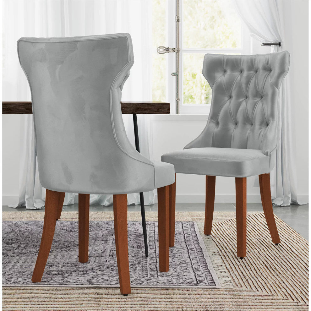 2 Pack Dining Chair, Padded Seat & Diamond Tufted Hourglass Back, Gray