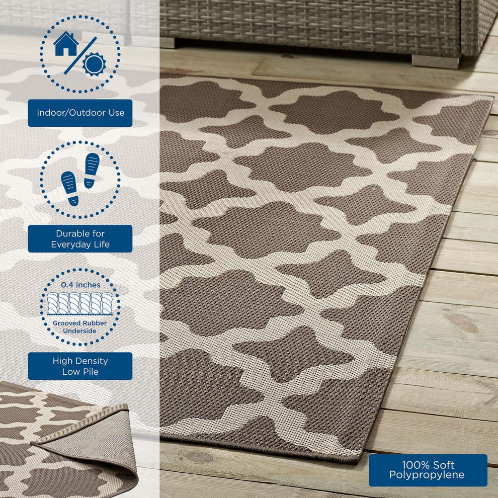 Cerelia Moroccan Trellis 9x12 Indoor and Outdoor Area Rug, Light and Dark Beige