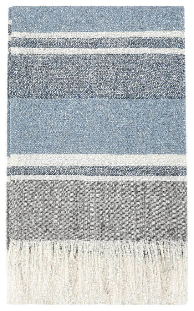 Lima 100% Belgian Linen 50"x70" Throw Blanket Blanket, Blue