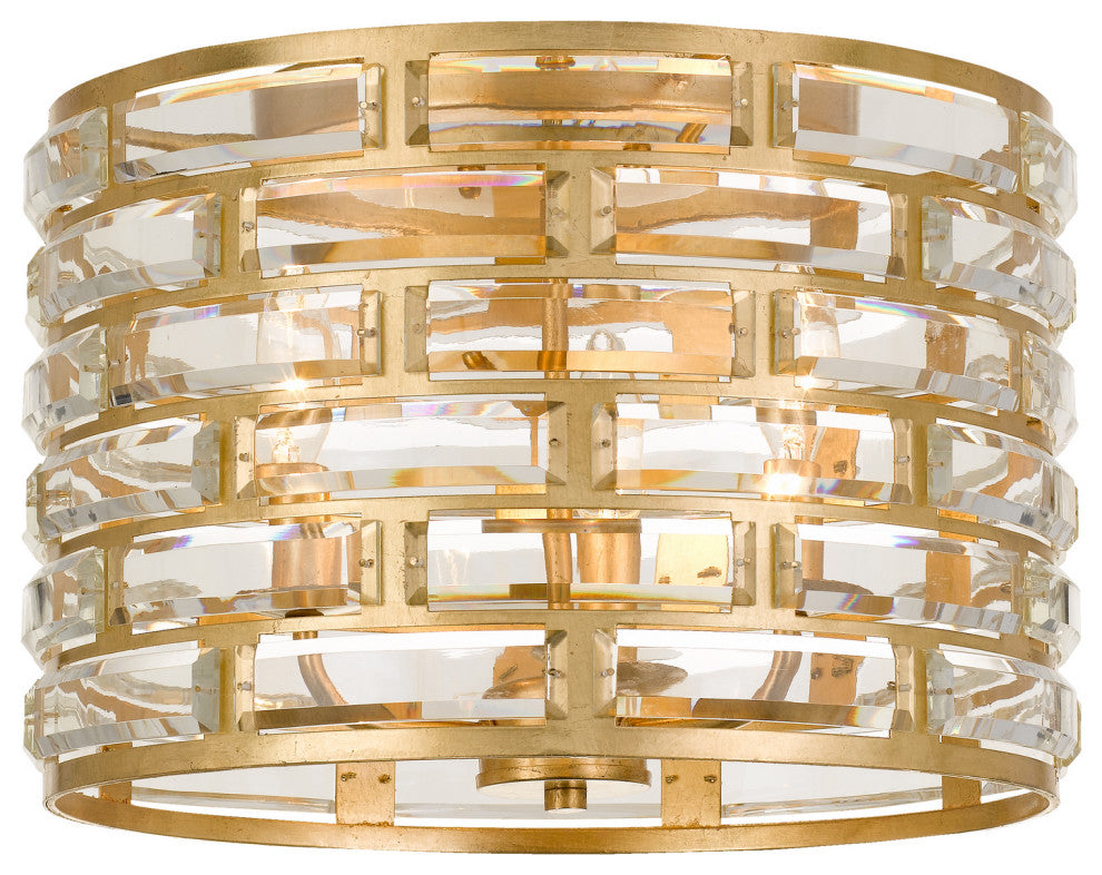 Crystorama Meridian 3-Light Antique Ceiling Mount, Gold