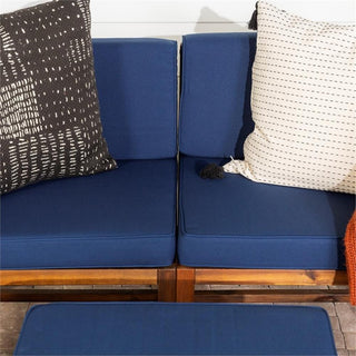 Pemberly Row Modular Acacia Patio Arm Chairs and Ottoman in Dark Brown/Navy Blue