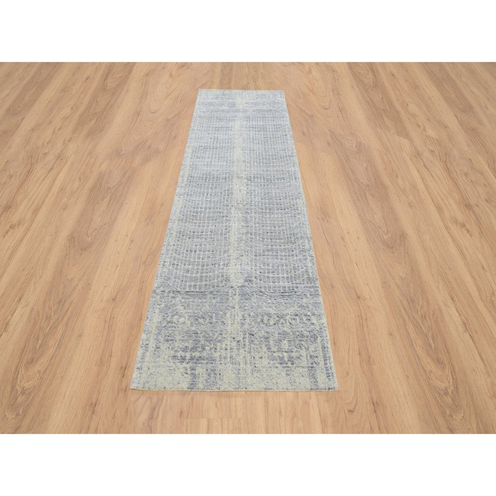 Gray, Wool And Plant Based Silk, Hand Loomed, Runner, Rug, 2'6" x 10'0"