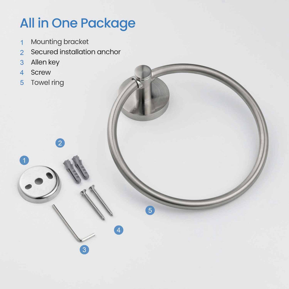 Circular Bathroom Towel Ring, Brushed Nickel