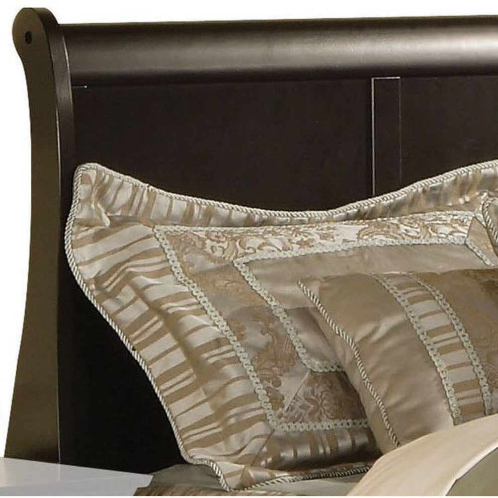 Paneled Full Size Bed with Sleigh Headboard and Footboard, Black