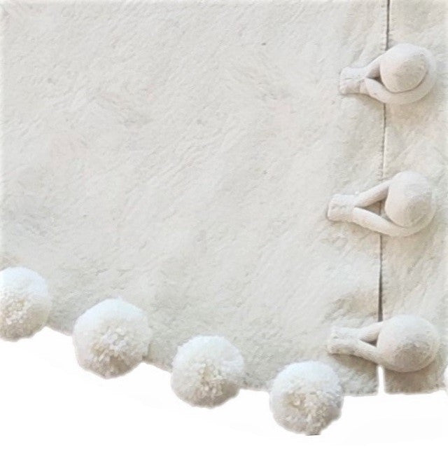 Handmade Felt Christmas Tree Skirt, Cream Pom Poms on Cream, 63"