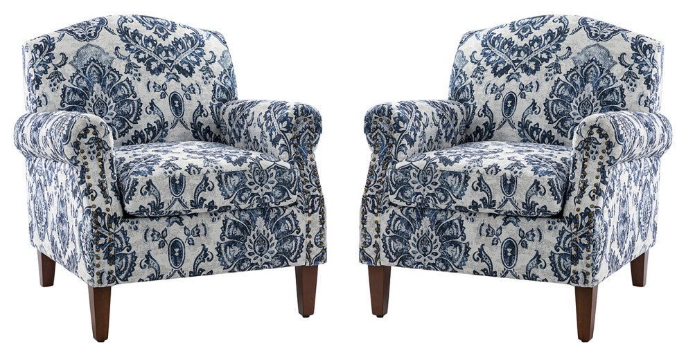 Comfy Armchair With Nailhead Trims Set of 2, Navy